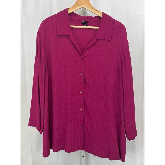 EILEEN FISHER Button Up Tunic Top Textured Rayon Magenta Pink USA Size 1X Plus - Picture 1 of 10